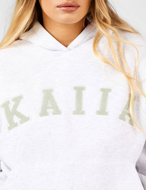 Kaiia Slogan Oversized Hoodie Light Grey Marl & Sage