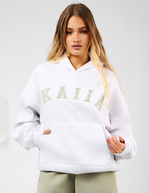 Kaiia Slogan Oversized Hoodie Light Grey Marl & Sage