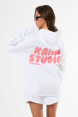 Kaiia Bubble Graphic Oversized Hoodie Vanilla & Coral