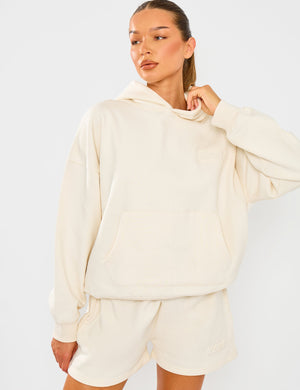 Kaiia Embossed Bubble Logo Oversized Hoodie Almond Milk