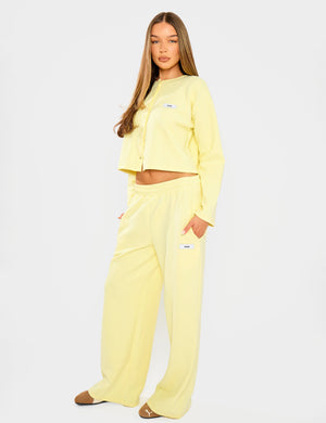 Kaiia Label Logo Premium Interlock Wide Leg Joggers Yellow
