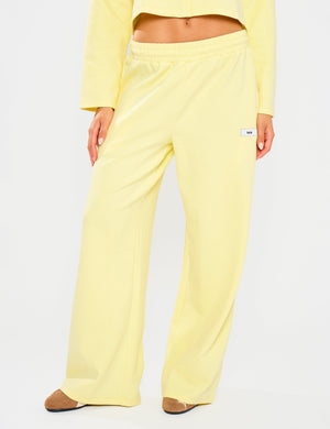 Kaiia Label Logo Premium Interlock Wide Leg Joggers Yellow