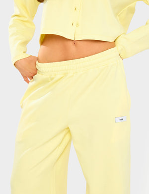 Kaiia Label Logo Premium Interlock Wide Leg Joggers Yellow
