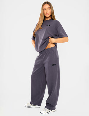 Kaiia Interlock Barrel Leg Joggers Midnight Charcoal