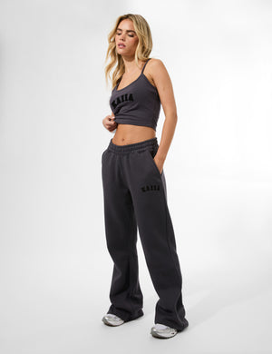 Kaiia Logo Wide Leg Sweat Pants in Dark Grey