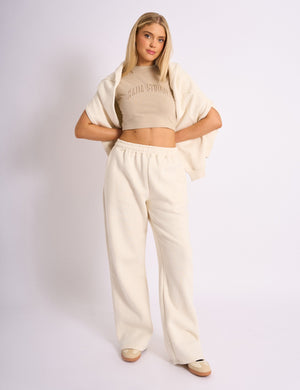 Kaiia Embossed Wide Leg Joggers Cream