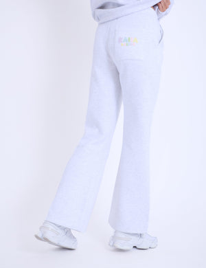 Kaiia Bubble Logo Wide Leg Sweat Pants Light Grey Marl & Rainbow