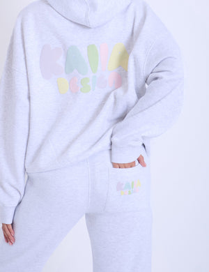 Kaiia Bubble Logo Wide Leg Sweat Pants Light Grey Marl & Rainbow