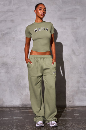 Kaiia Logo Wide Leg Joggers Khaki