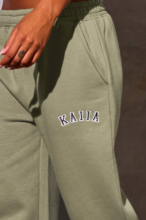 Kaiia Logo Wide Leg Joggers Khaki