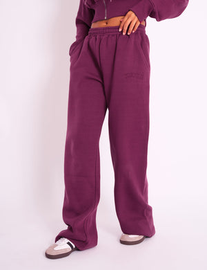 Kaiia Logo Wide Leg Joggers Burgundy