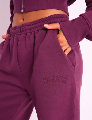 Kaiia Logo Wide Leg Joggers Burgundy