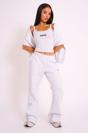 Kaiia Studio Bubble Logo Wide Leg Jogger Grey Marl