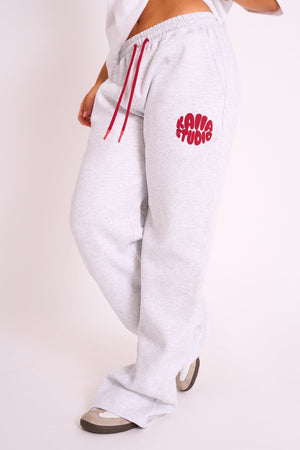 Kaiia Studio Bubble Logo Wide Leg Jogger Grey Marl & Red