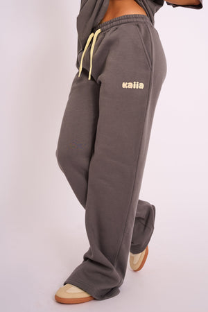 Kaiia Studio Wide Leg Joggers Dark Grey