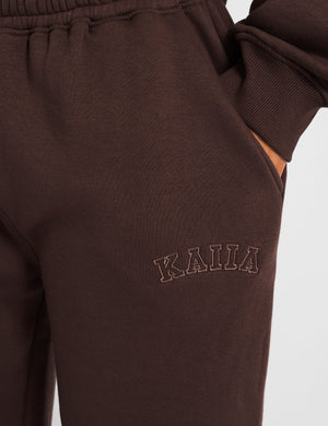 Kaiia Logo Wide Leg Joggers Mocha