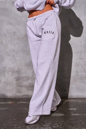 Kaiia Logo Wide Leg Joggers Light Grey Marl & Black