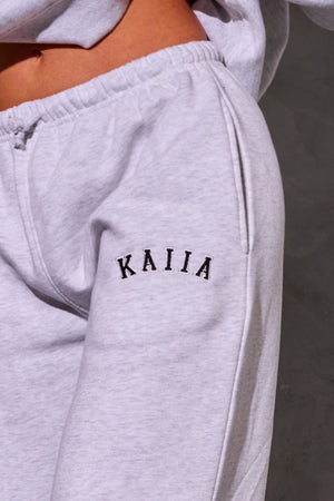 Kaiia Logo Wide Leg Joggers Light Grey Marl & Black