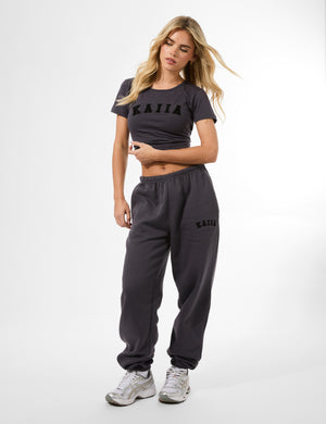 Kaiia Logo Cuffed Joggers Dark Grey