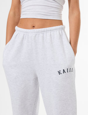 Kaiia Logo Cuffed Joggers Light Grey Marl