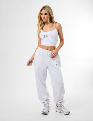 Kaiia Logo Cuffed Joggers Light Grey Marl