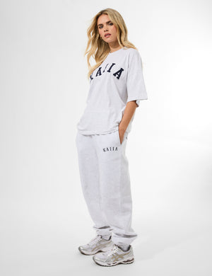 Kaiia Logo Cuffed Joggers Light Grey Marl