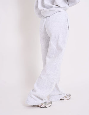 Kaiia Ribbed Waistband Wide Leg Joggers Light Grey Marl