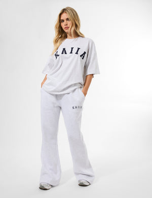 Kaiia Wide Leg Sweat Pants In Grey Marl