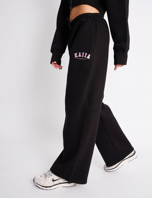 Kaiia Logo Wide Leg Joggers Black & Pink