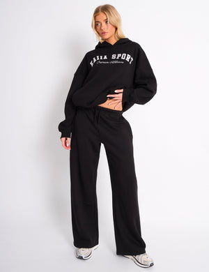 Kaiia Logo Wide Leg Joggers Black