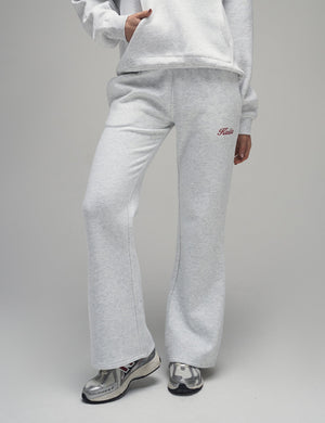 Kaiia Script Logo Wide Leg Joggers Light Grey Marl & Red