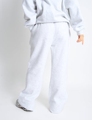 Kaiia Bow Embroidered Ribbed Waistband Wide Leg Joggers Light Grey Marl & Red