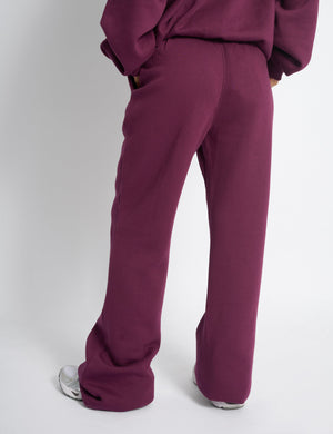 Kaiia Bow Embroidered Ribbed Waistband Wide Leg Joggers Plum & Baby Pink