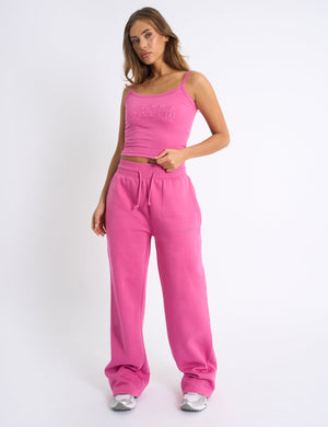 Kaiia Bow Ribbed Waistband Wide Leg Joggers Bubblegum