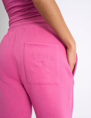 Kaiia Bow Ribbed Waistband Wide Leg Joggers Bubblegum