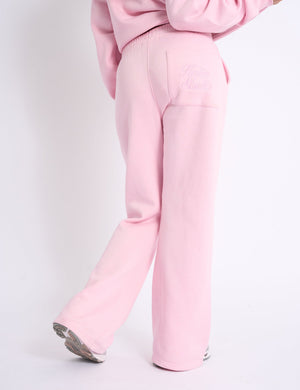 Kaiia Script Logo Wide Leg Joggers Baby Pink