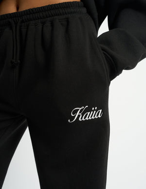 Kaiia Script Logo Wide Leg Joggers Black