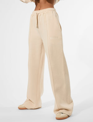 Kaiia Seam Detail Wide Leg Joggers Custard Cream