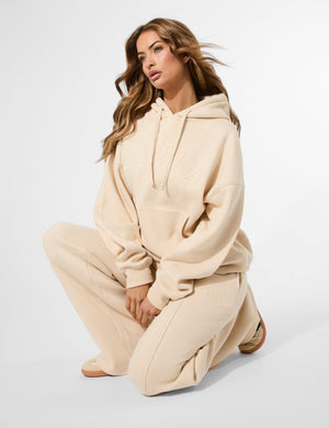 Kaiia Seam Detail Wide Leg Joggers Custard Cream