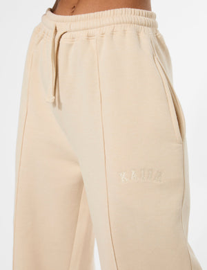 Kaiia Seam Detail Wide Leg Joggers Custard Cream