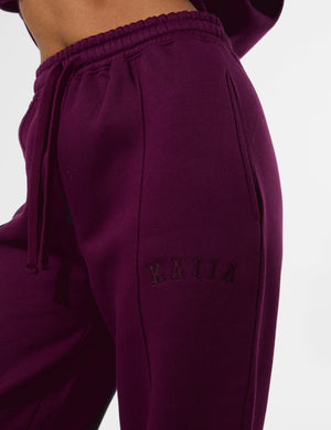 Kaiia Seam Detail Wide Leg Joggers Grape