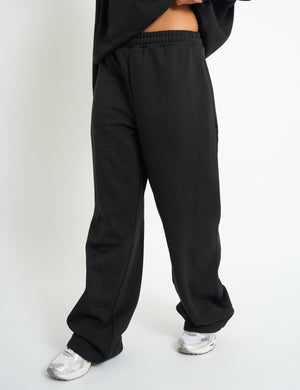 Kaiia Embossed Wide Leg Joggers Black