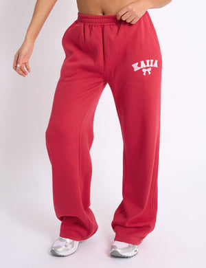 Kaiia Bow Embroidered Wide Leg Joggers Red & Baby Pink