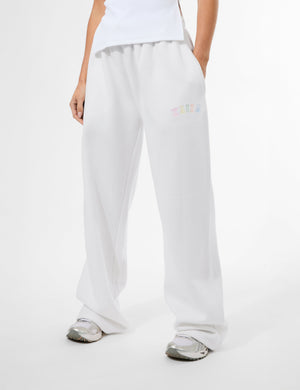 Kaiia Rainbow Logo Wide Leg Joggers White