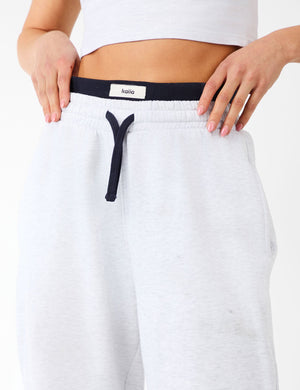 Kaiia Label Logo Exposed Waistband Wide Leg Joggers Light Grey Marl