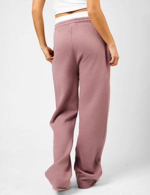 Kaiia Script Logo Exposed Waistband Wide Leg Joggers Rosewood