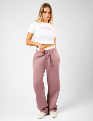 Kaiia Script Logo Exposed Waistband Wide Leg Joggers Rosewood