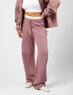 Kaiia Script Logo Exposed Waistband Wide Leg Joggers Rosewood