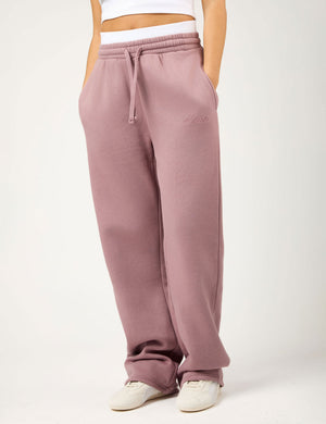 Kaiia Script Logo Exposed Waistband Wide Leg Joggers Rosewood