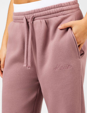 Kaiia Script Logo Exposed Waistband Wide Leg Joggers Rosewood